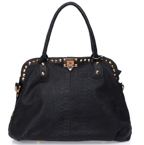 Designer Inspired Faux Leather Handbag w/ Snake Skin Pattern & Studs Decor